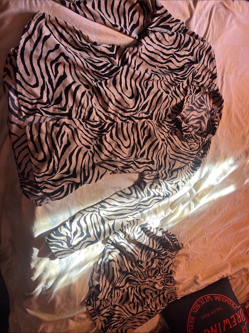 Women’s Zebra-Print Shirt & Shorts Set - Black and White